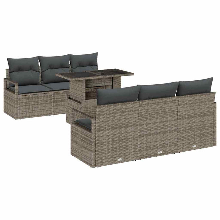 Havesofa Sæt med pude med opbevaring 7 pcs Grå Poly rattan