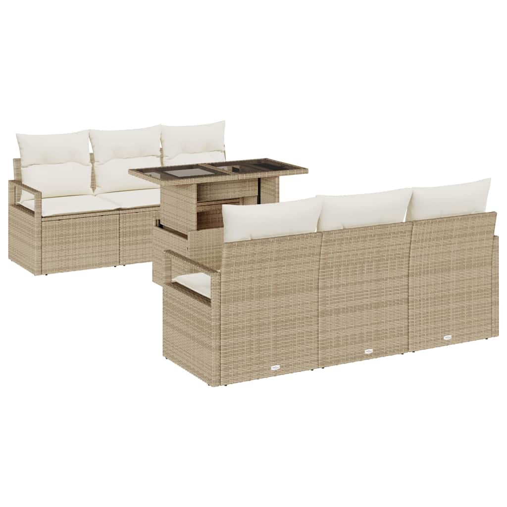 Havesofa Sæt 7 stk. Beige Poly rattan