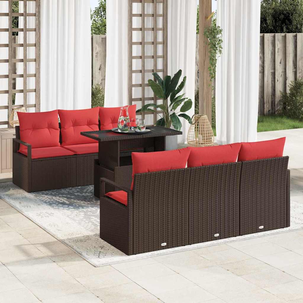 Havesofa Sæt med pude med opbevaring 7 pcs Brun Poly rattan