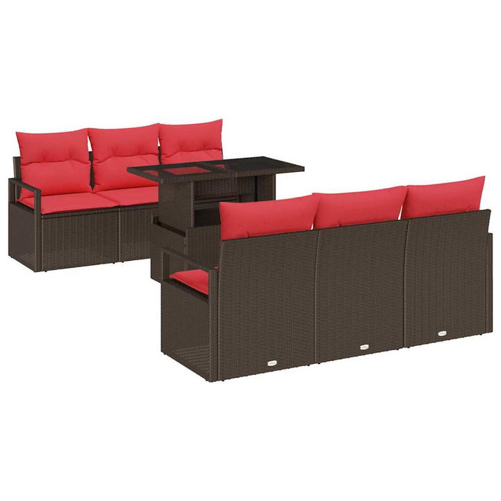 Havesofa Sæt med pude med opbevaring 7 pcs Brun Poly rattan