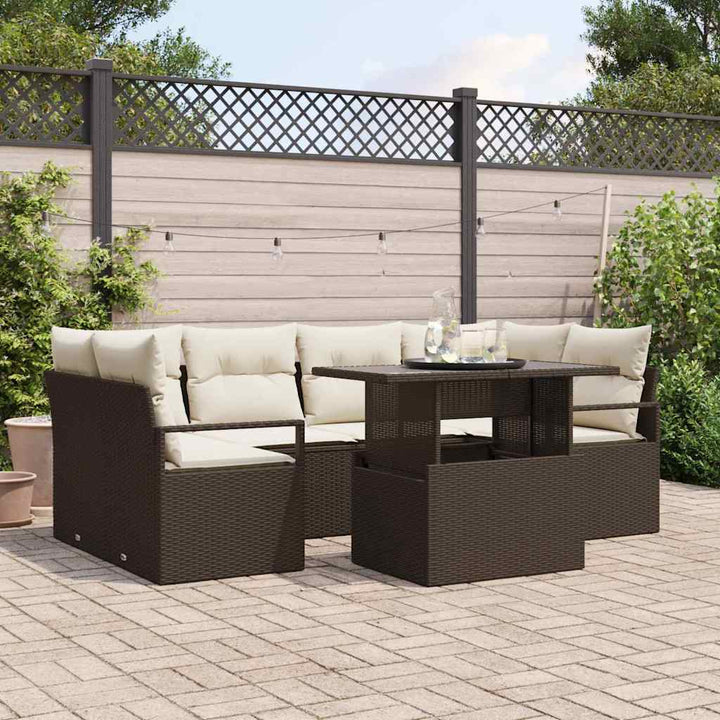 Havesofa Sæt med opbevaring 7 pcs Brun Poly rattan