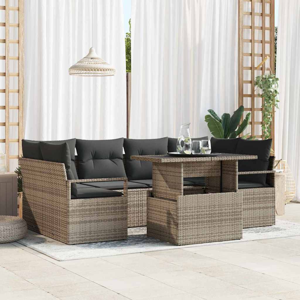 Havesofa Sæt med opbevaring 7 pcs Grå Poly rattan