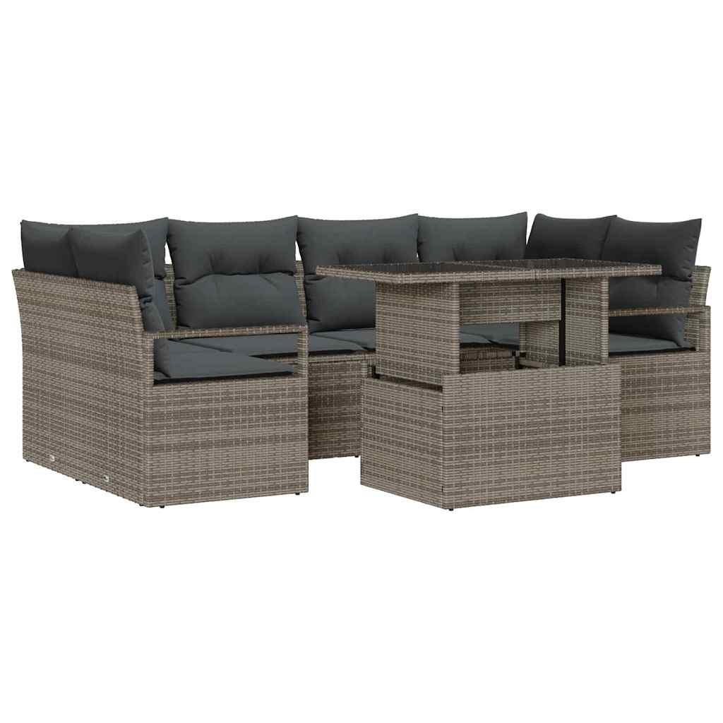 Havesofa Sæt med opbevaring 7 pcs Grå Poly rattan