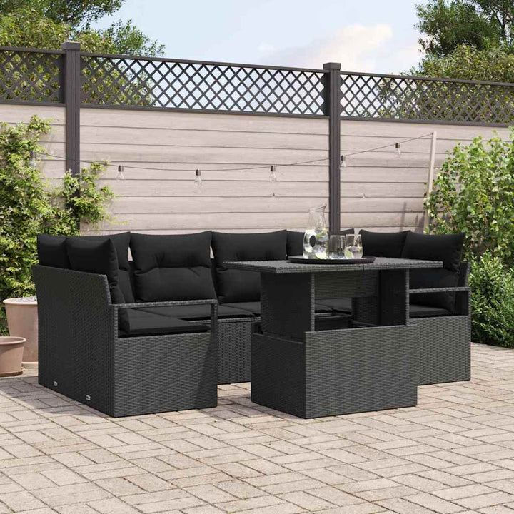Havesofa Sæt med opbevaring 7 pcs Sort Poly rattan