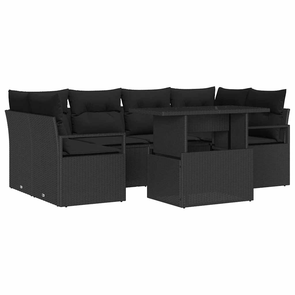 Havesofa Sæt med opbevaring 7 pcs Sort Poly rattan