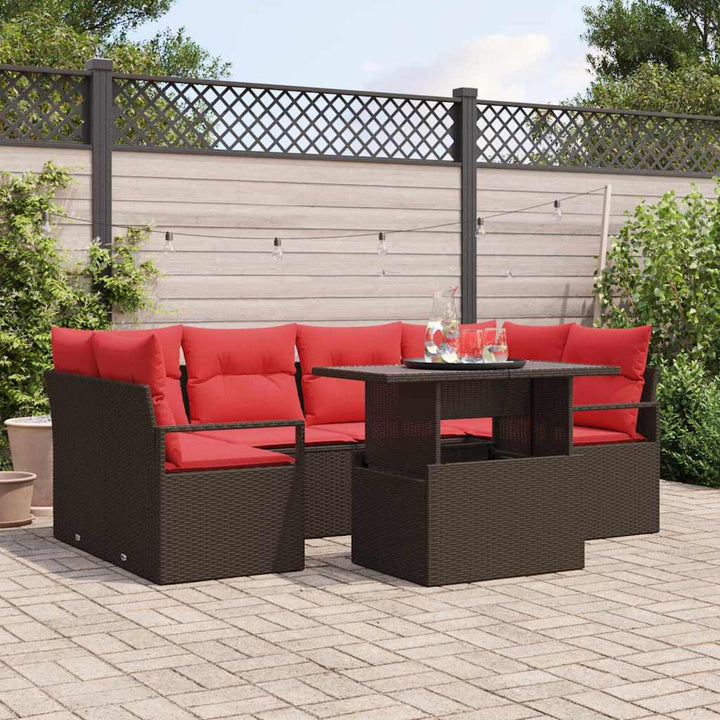 Havesofa Sæt med pude med opbevaring 7 pcs Brun Poly rattan