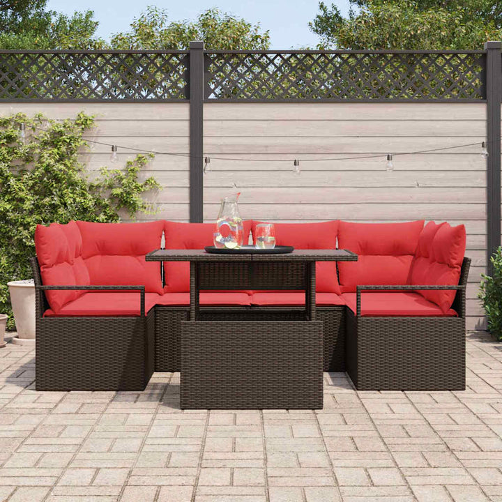 Havesofa Sæt med pude med opbevaring 7 pcs Brun Poly rattan