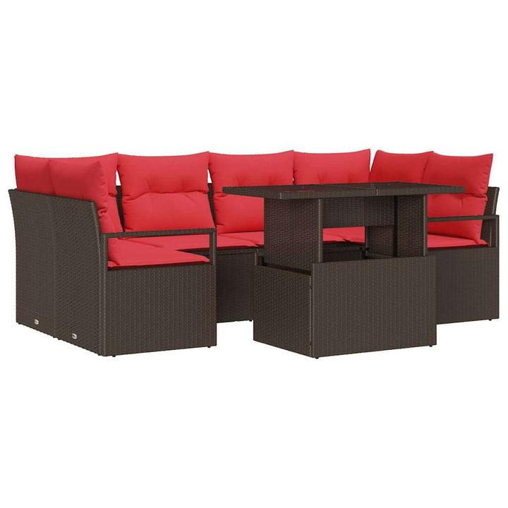 Havesofa Sæt med pude med opbevaring 7 pcs Brun Poly rattan