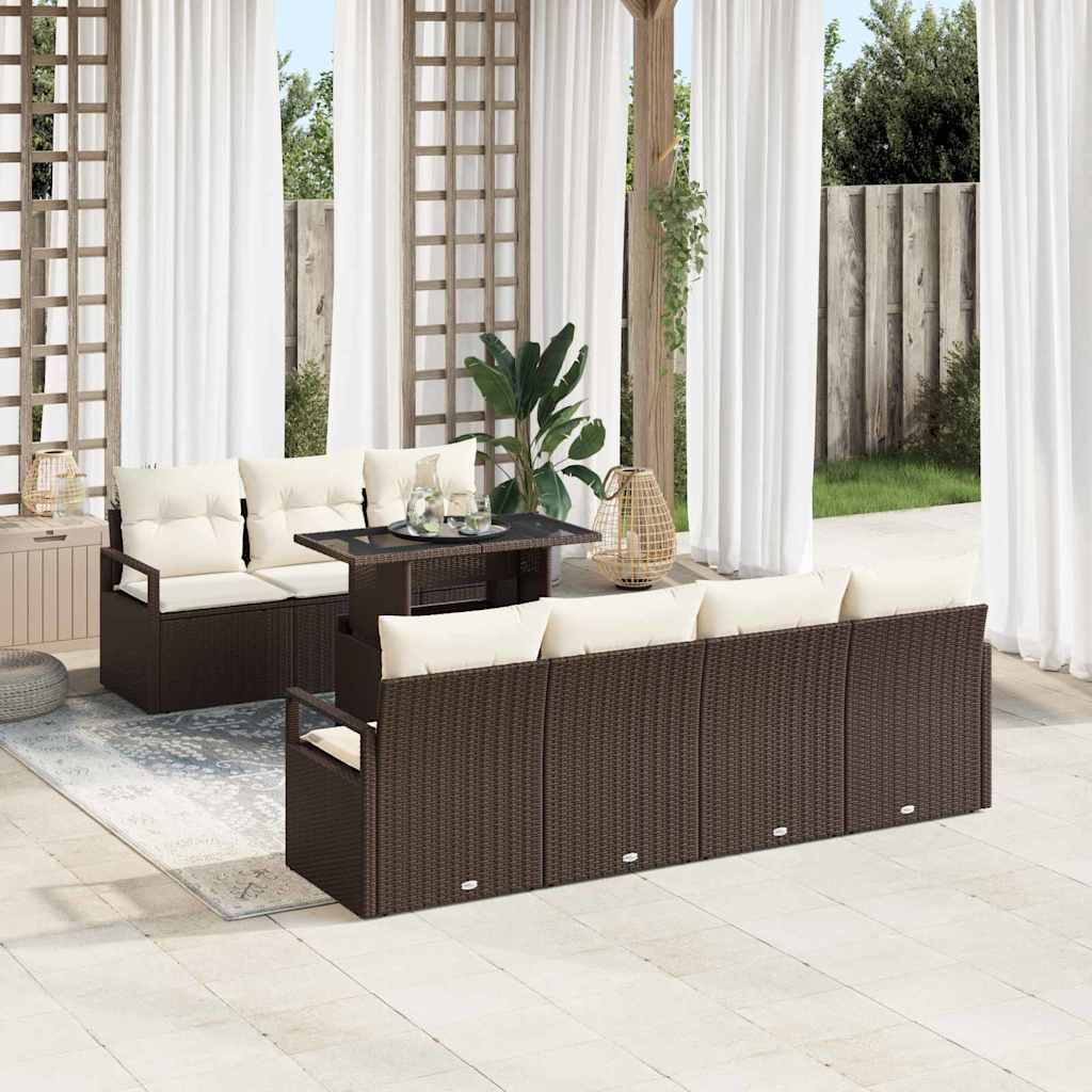 Havesofa Sæt med pude med opbevaring 8 pcs Brun Poly rattan