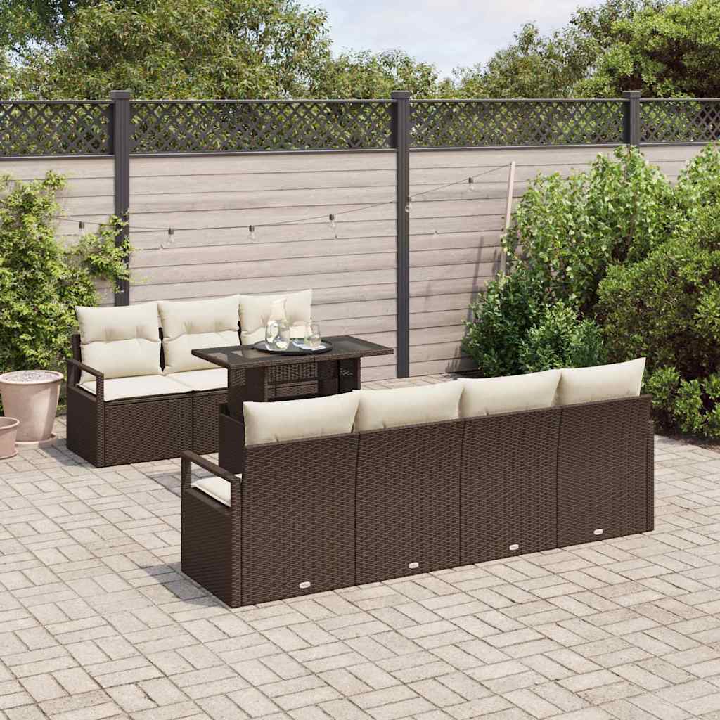 Havesofa Sæt med pude med opbevaring 8 pcs Brun Poly rattan