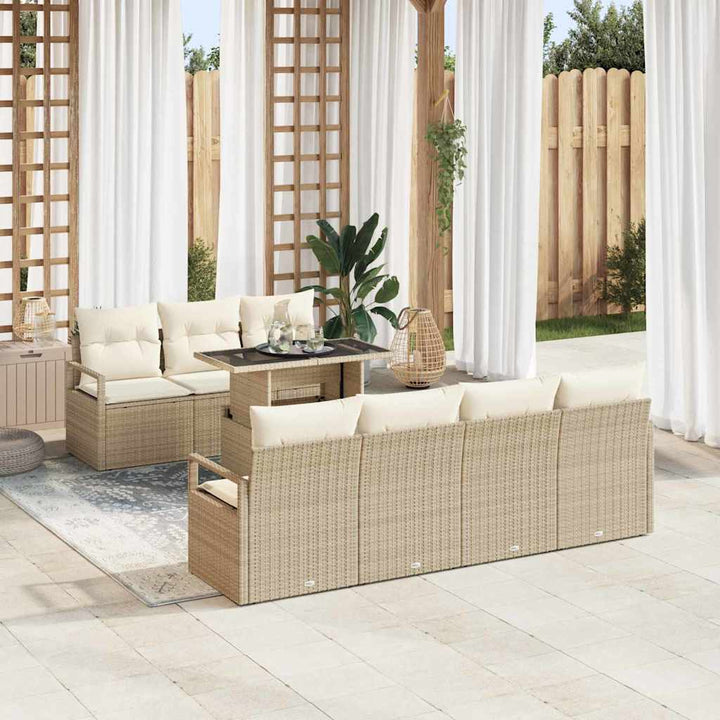 Havesofa Sæt med opbevaring 8 pcs Beige Poly rattan