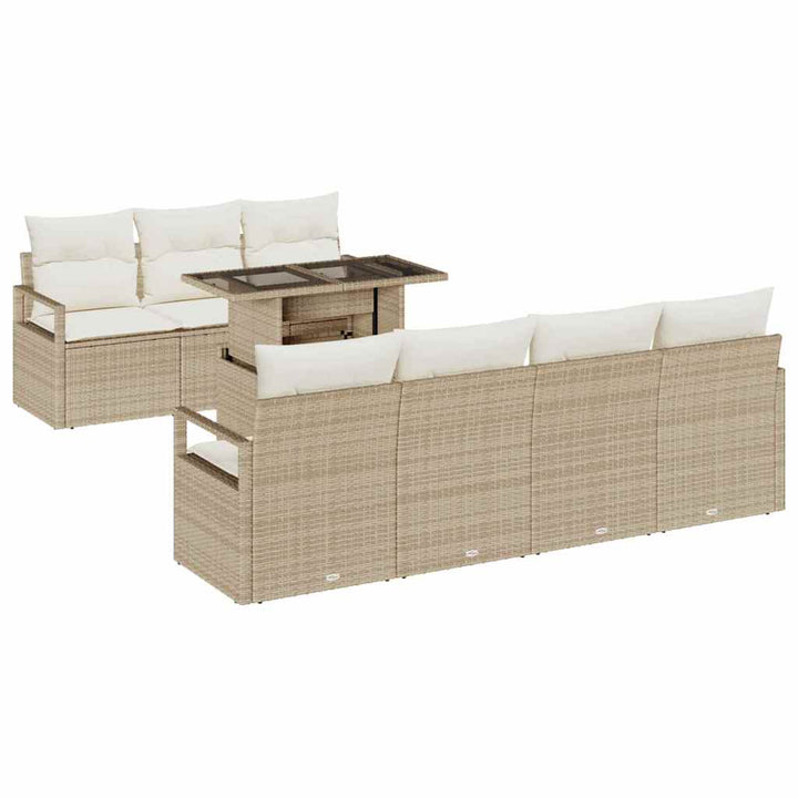 Havesofa Sæt med opbevaring 8 pcs Beige Poly rattan