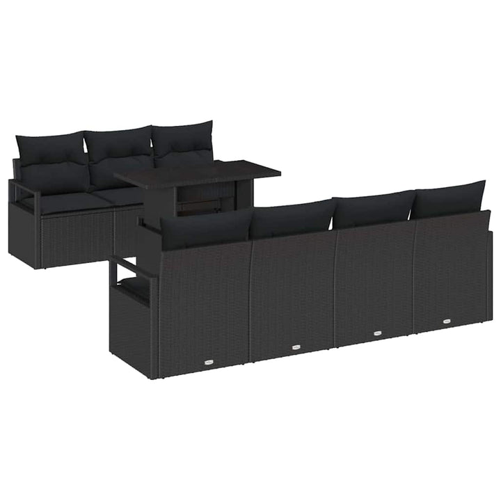Havesofa Sæt med pude med opbevaring 8 pcs Sort Poly rattan