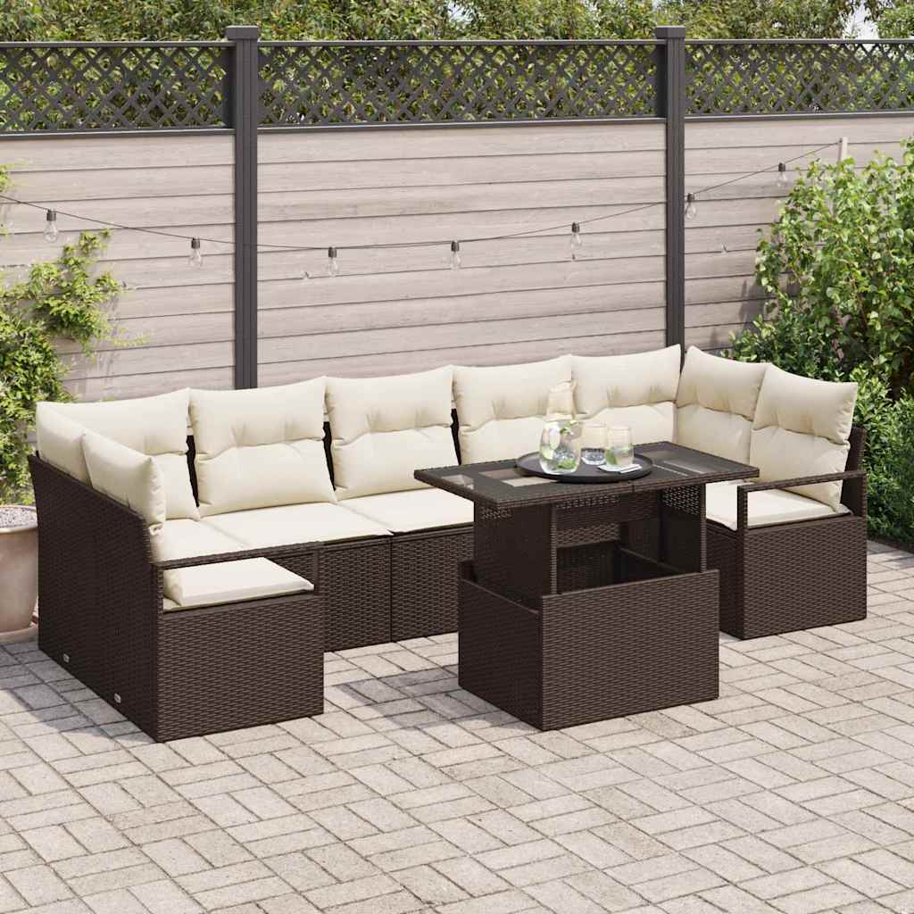 Havesofa Sæt med opbevaring 8 pcs Brun Poly rattan