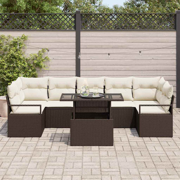 Havesofa Sæt med opbevaring 8 pcs Brun Poly rattan