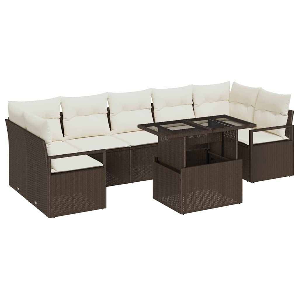 Havesofa Sæt med opbevaring 8 pcs Brun Poly rattan