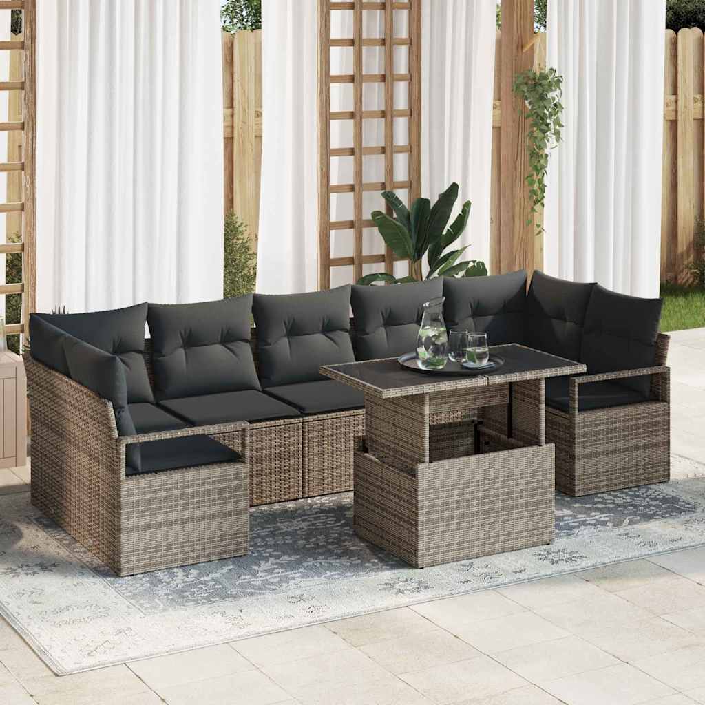 Havesofa Sæt med opbevaring 8 pcs Grå Poly rattan
