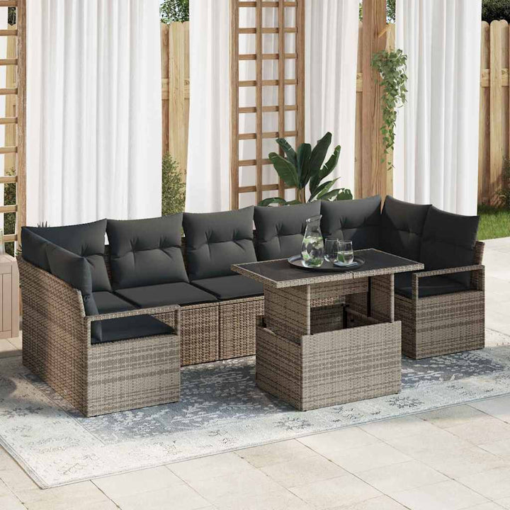 Havesofa Sæt med opbevaring 8 pcs Grå Poly rattan