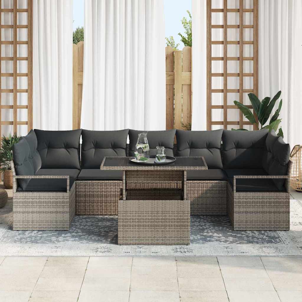 Havesofa Sæt med opbevaring 8 pcs Grå Poly rattan
