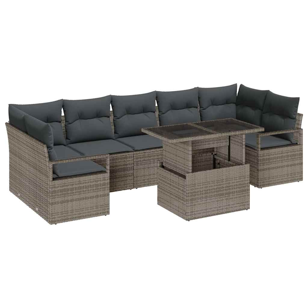 Havesofa Sæt med opbevaring 8 pcs Grå Poly rattan