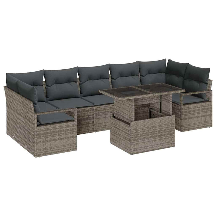Havesofa Sæt med opbevaring 8 pcs Grå Poly rattan