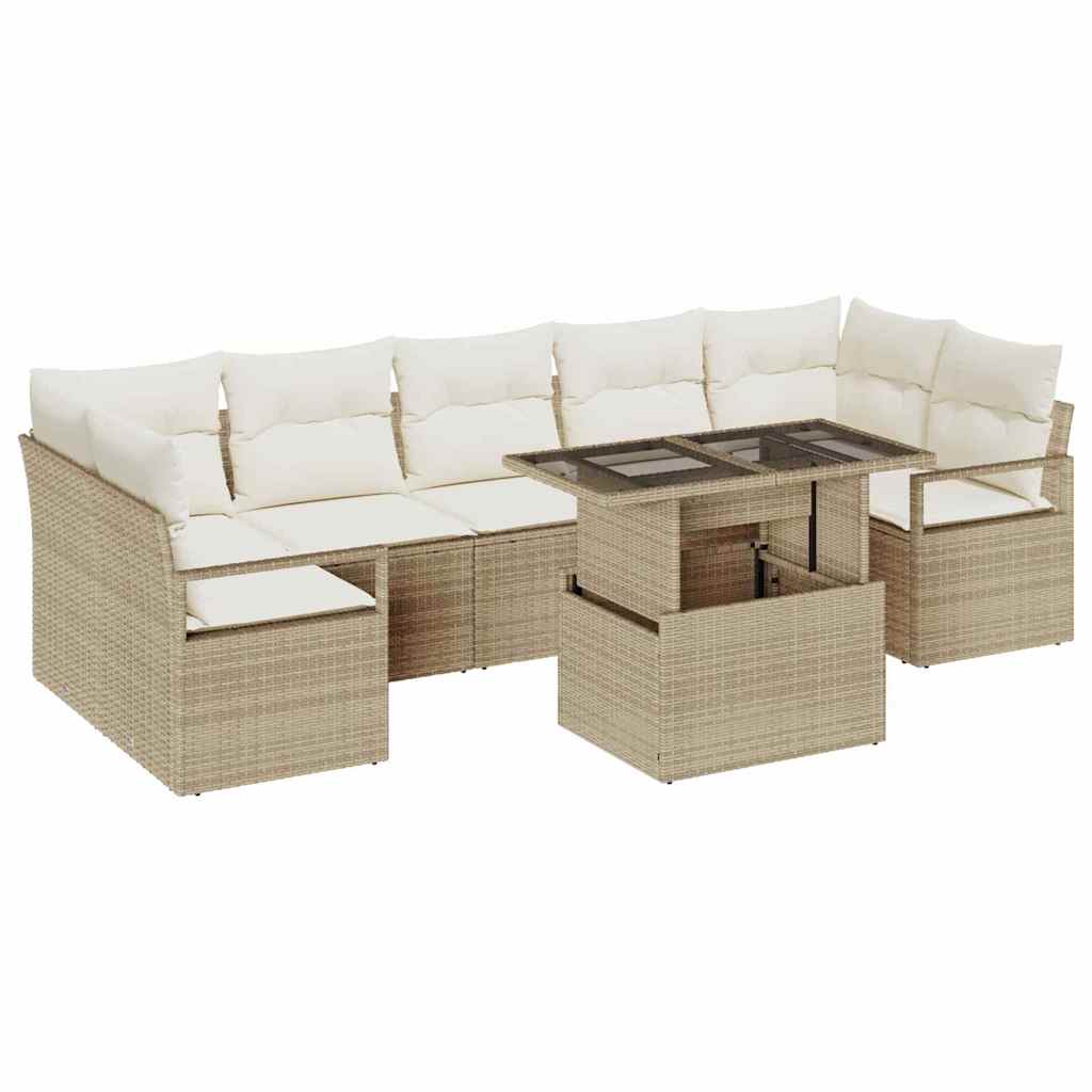 Havesofa Sæt med opbevaring 8 pcs Beige Poly rattan