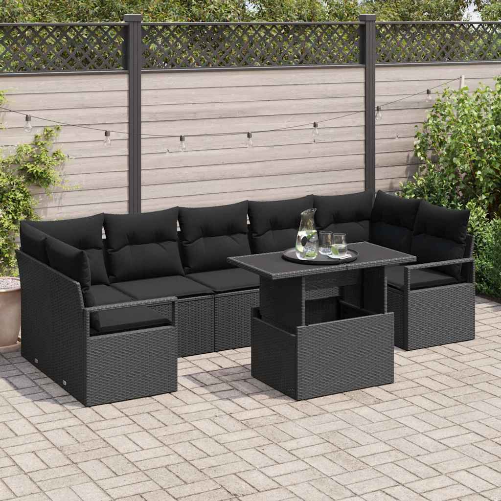 Havesofa Sæt med opbevaring 8 pcs Sort Poly rattan
