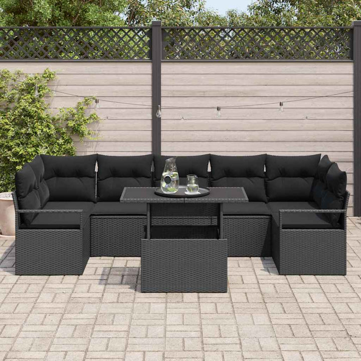 Havesofa Sæt med opbevaring 8 pcs Sort Poly rattan
