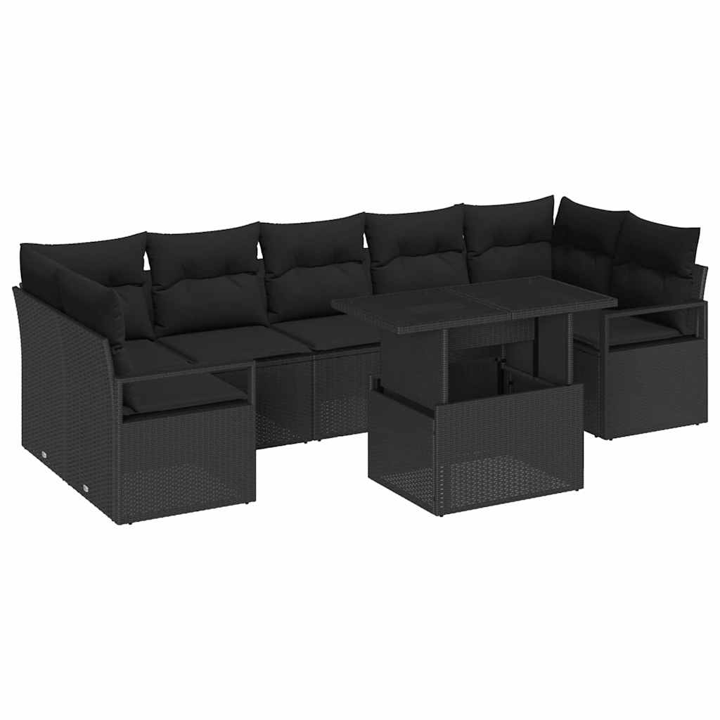Havesofa Sæt med opbevaring 8 pcs Sort Poly rattan