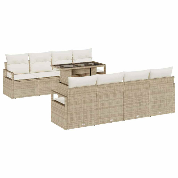 Havesofa Sæt 9 stk. Beige Poly rattan
