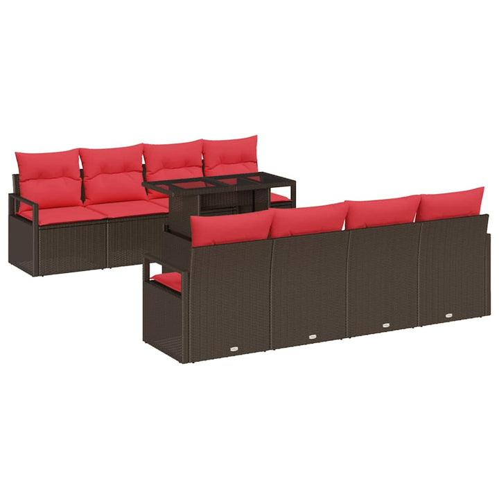 Havesofa Sæt med pude med opbevaring 9 pcs Brun Poly rattan