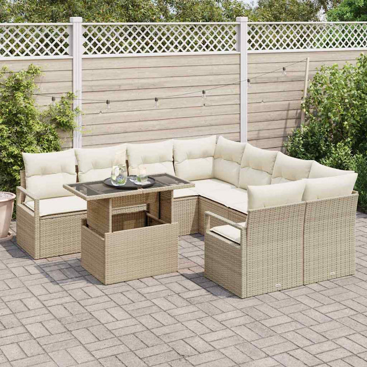 Havesofa Sæt med pude med opbevaring 9 pcs Beige Poly rattan