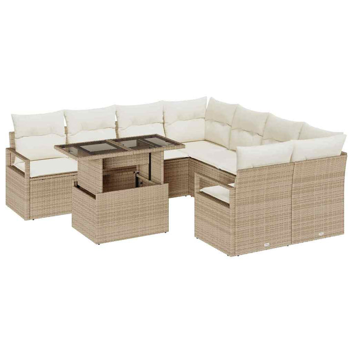 Havesofa Sæt med pude med opbevaring 9 pcs Beige Poly rattan