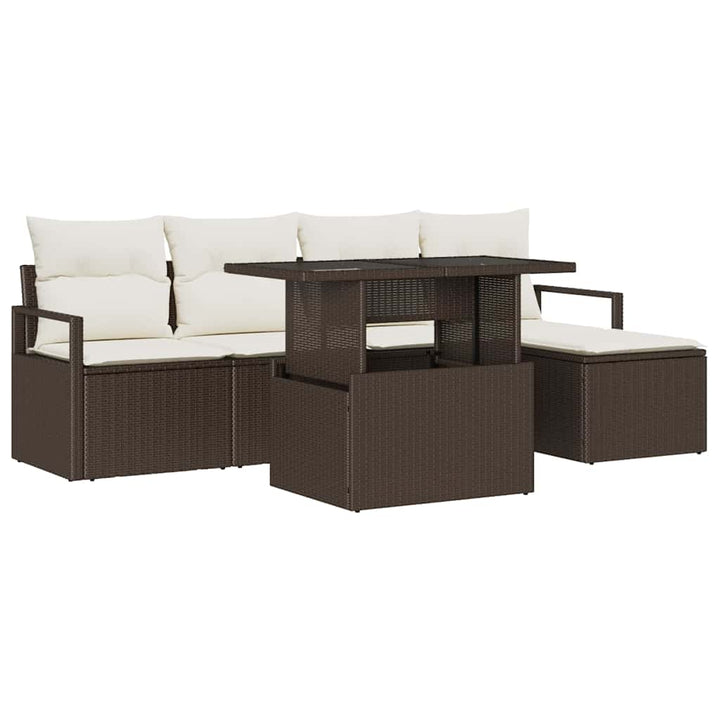 Havesofa Sæt med opbevaring 6 pcs Brun Poly rattan