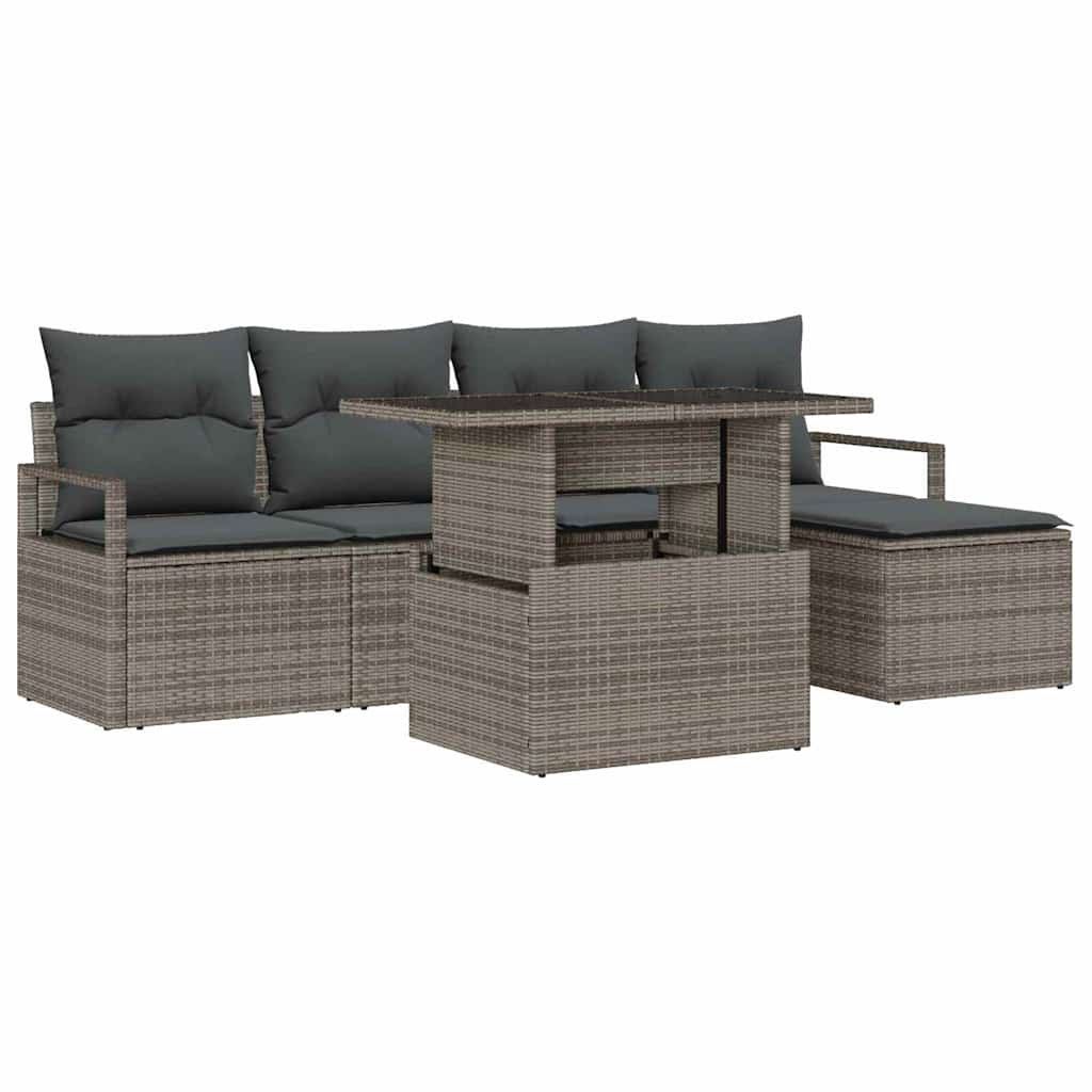 Havesofa Sæt med opbevaring 6 pcs Grå Poly rattan