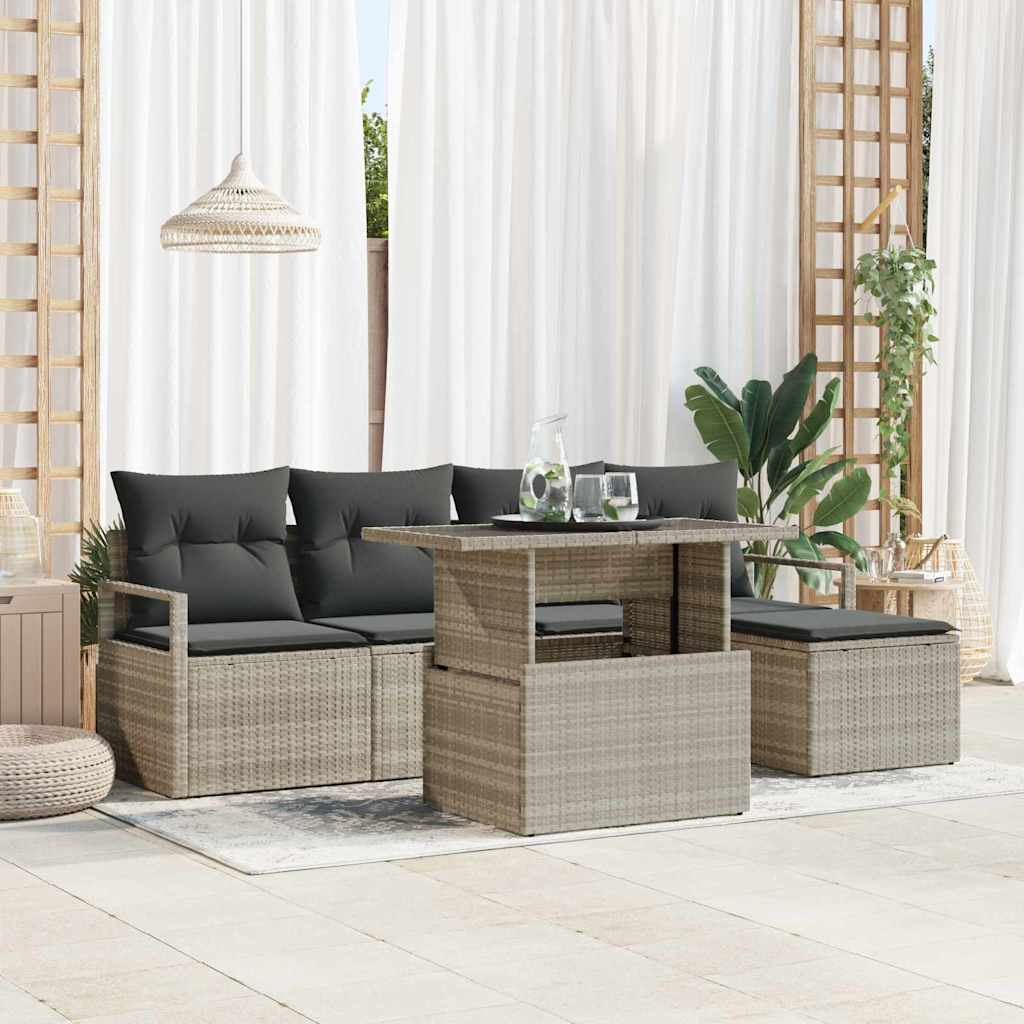 Havesofa Sæt med opbevaring 6 pcs Lysegrå Poly rattan