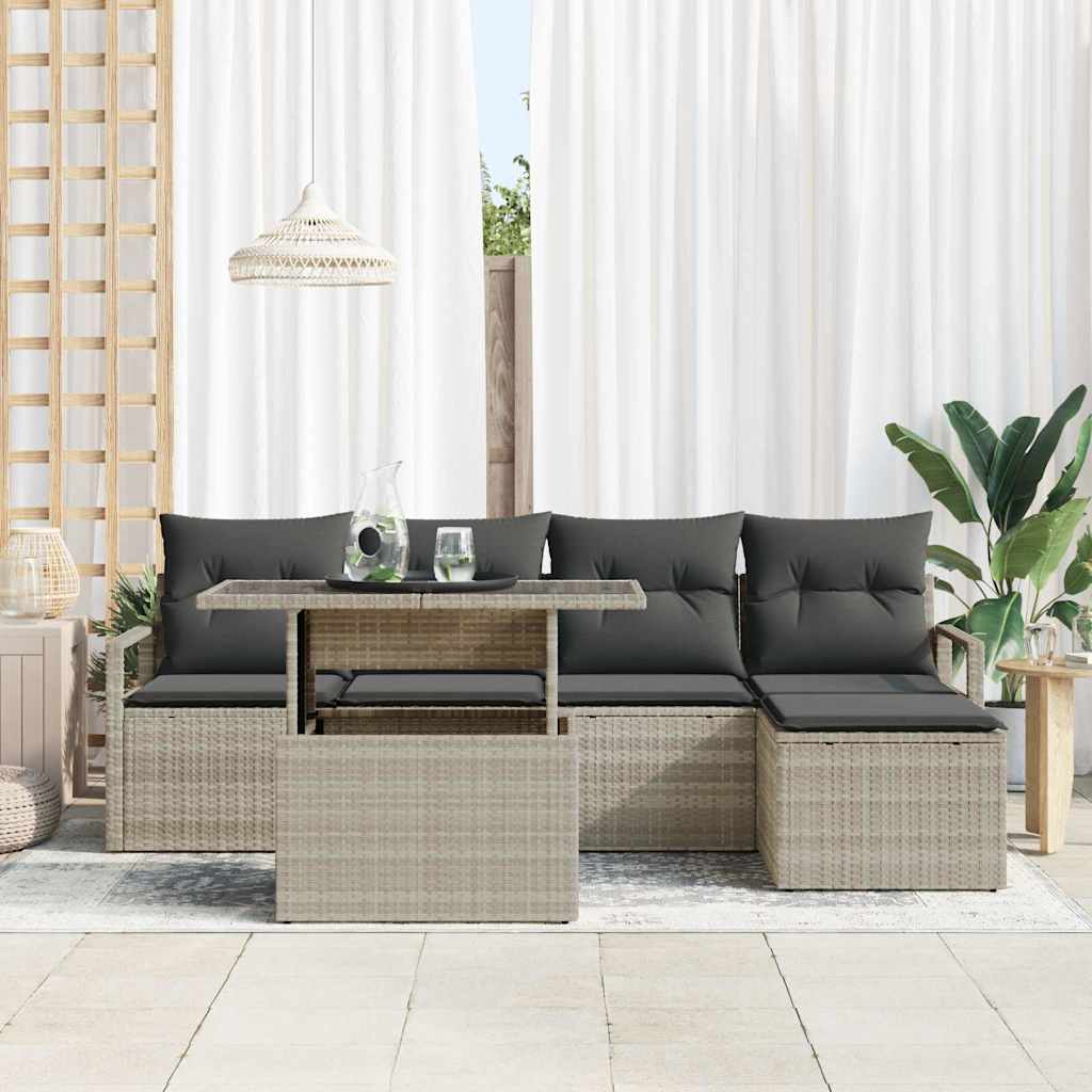 Havesofa Sæt med opbevaring 6 pcs Lysegrå Poly rattan