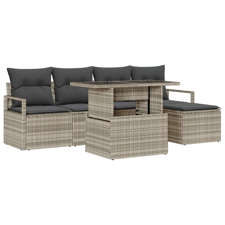 Havesofa Sæt med opbevaring 6 pcs Lysegrå Poly rattan