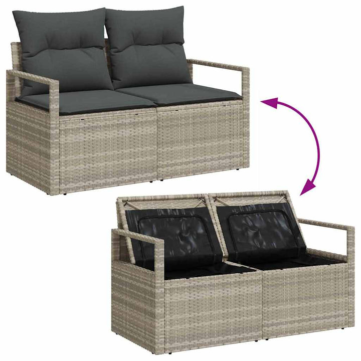 Havesofa Sæt med opbevaring 6 pcs Lysegrå Poly rattan