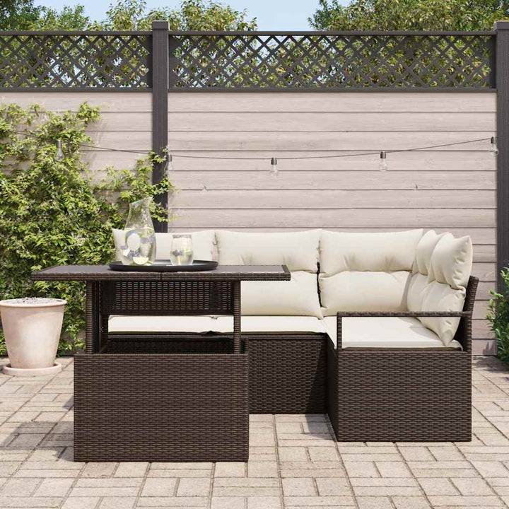 Havesofa Sæt med pude med opbevaring 5 pcs Brun Poly rattan