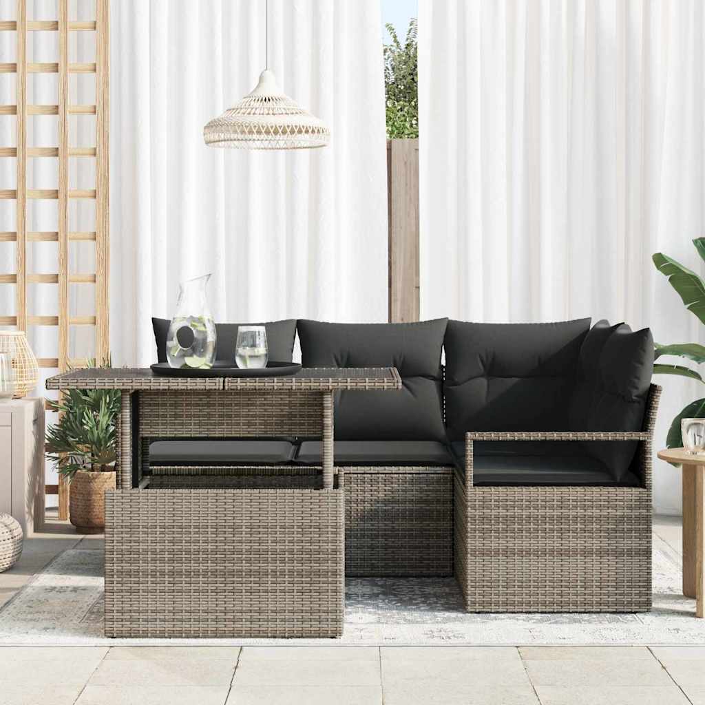 Havesofa Sæt med pude med opbevaring 5 pcs Grå Poly rattan