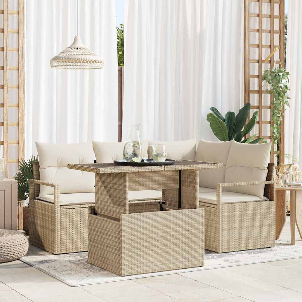 Havesofa Sæt 5 stk. Beige Poly rattan
