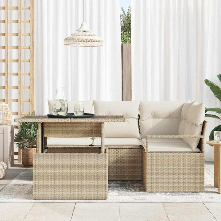 Havesofa Sæt 5 stk. Beige Poly rattan
