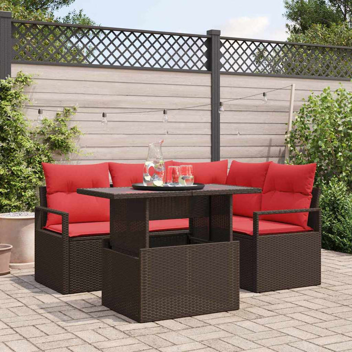 Havesofa Sæt med pude med opbevaring 5 pcs Brun Poly rattan