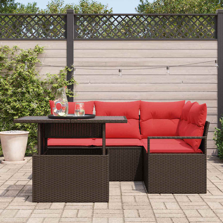 Havesofa Sæt med pude med opbevaring 5 pcs Brun Poly rattan