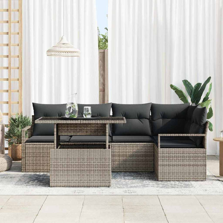 Havesofa Sæt med pude med opbevaring 6 pcs Grå Poly rattan