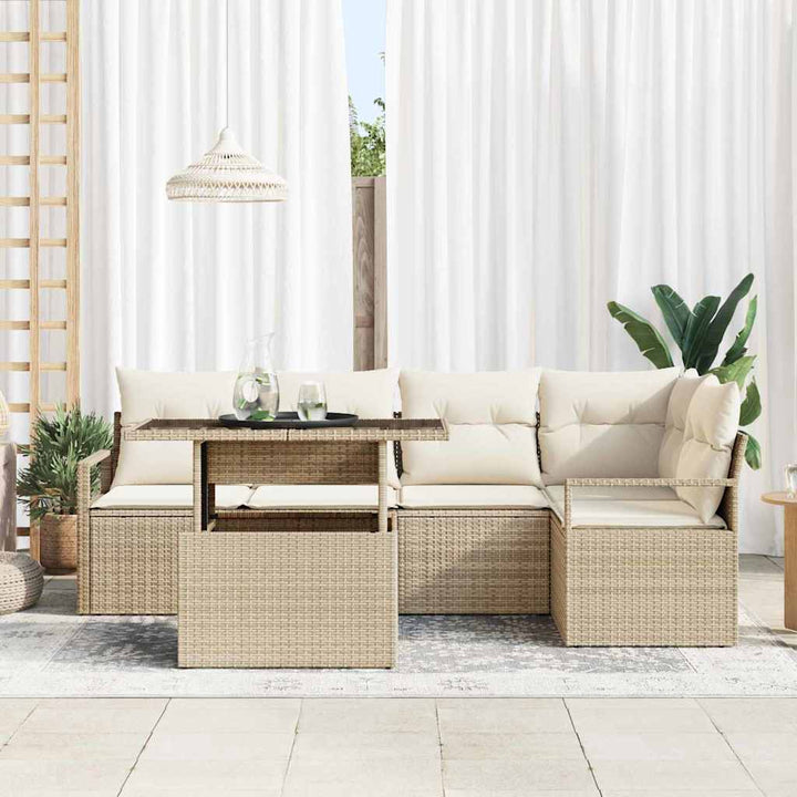 Havesofa Sæt med pude med opbevaring 6 pcs Beige Poly rattan