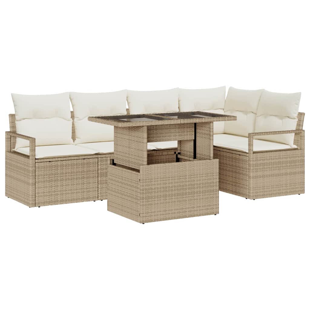 Havesofa Sæt med pude med opbevaring 6 pcs Beige Poly rattan
