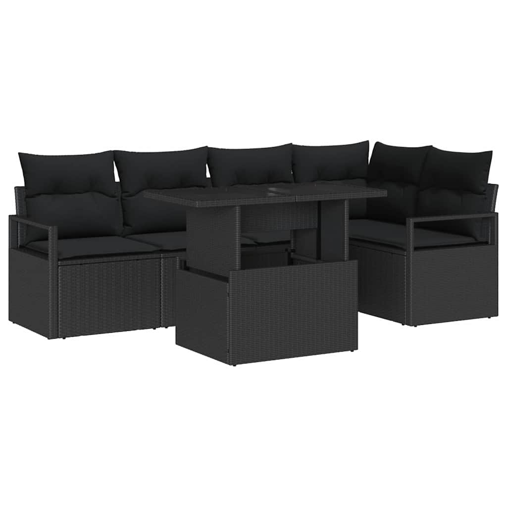 Havesofa Sæt med opbevaring 6 pcs Sort Poly rattan