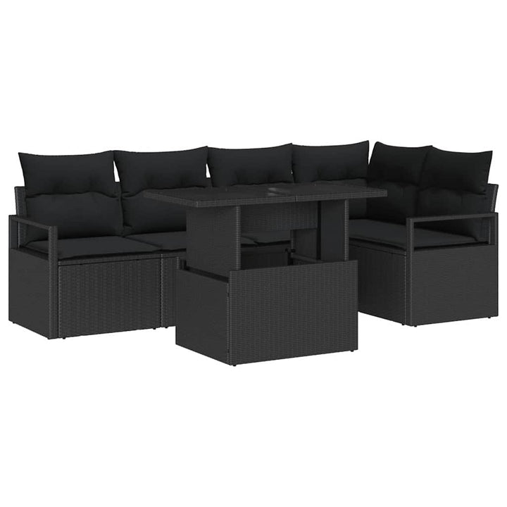 Havesofa Sæt med opbevaring 6 pcs Sort Poly rattan